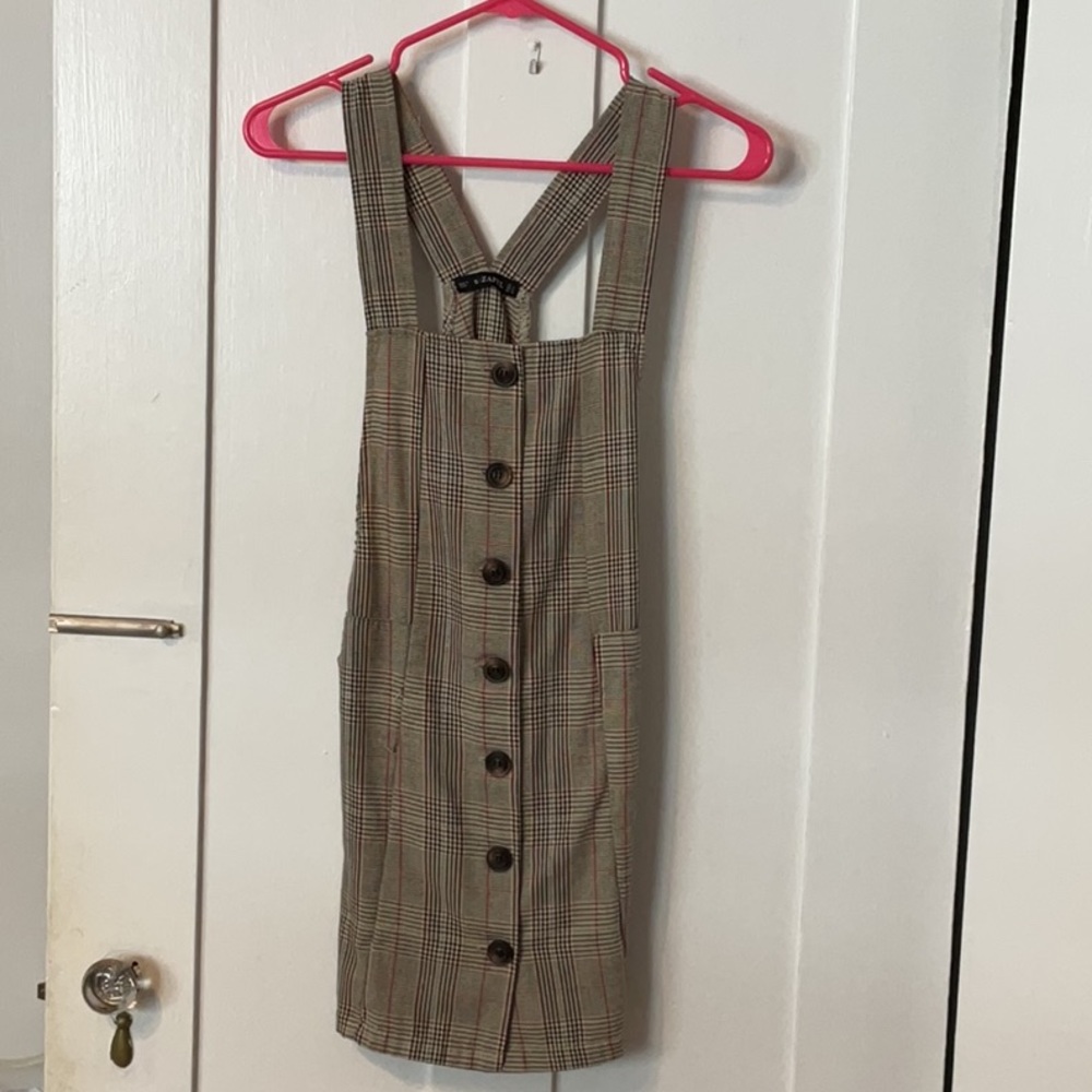 Small, Plaid overall mini dress from Zaful
